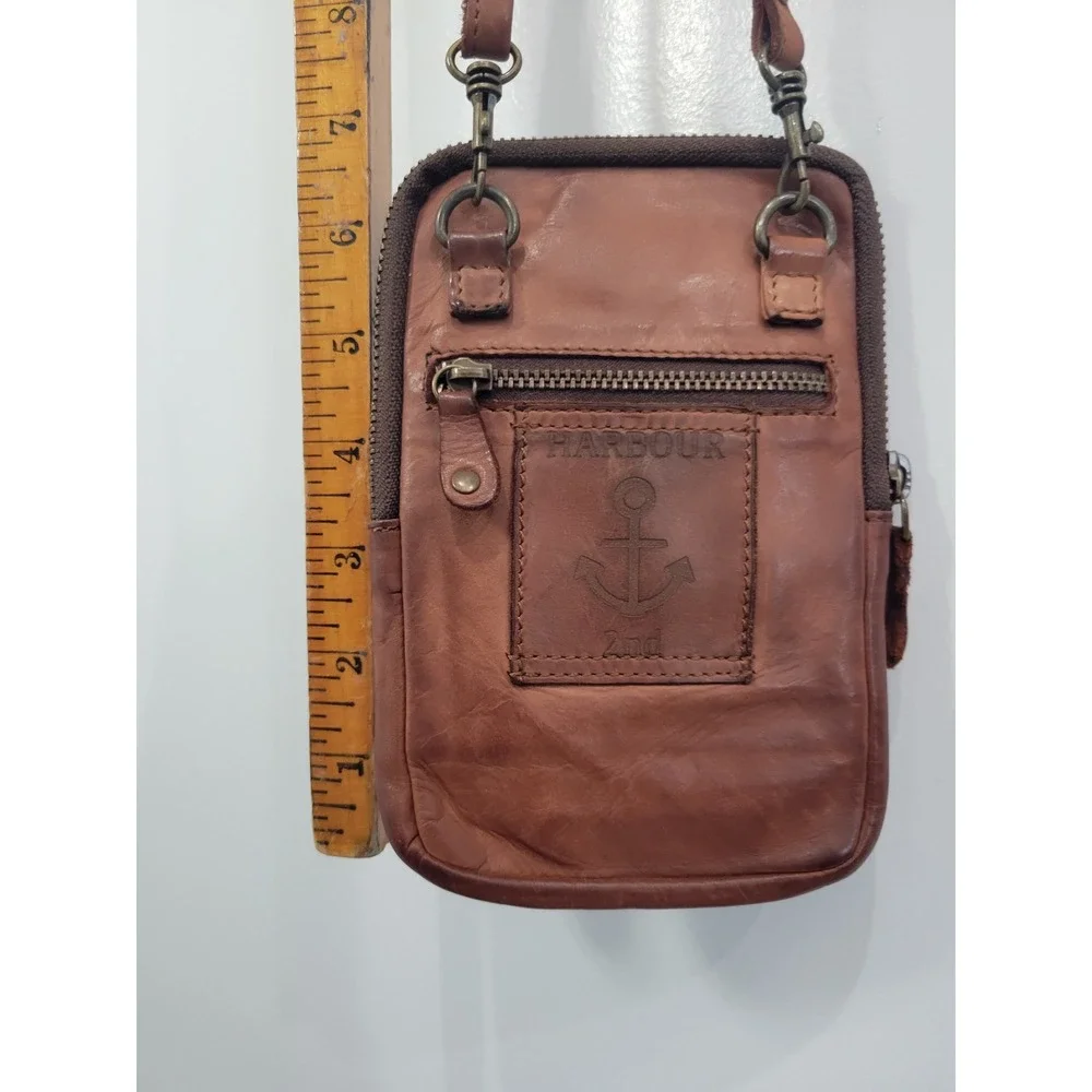 Harbour 2nd Brown Leather Benita Crossbody Phone Bag Anchor Nautical Small Purse